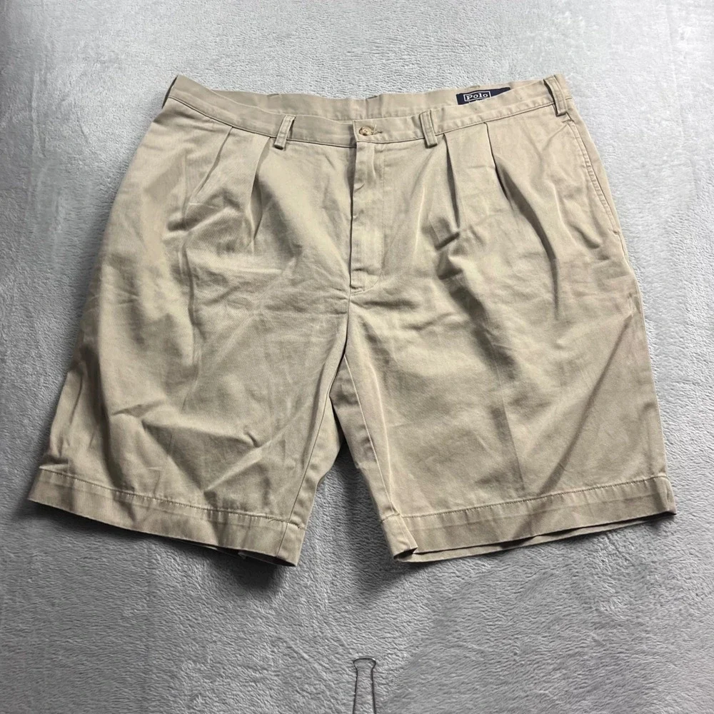 Polo Ralph Lauren Mens 42 Tan Khaki Pleated Classic Fit Cotton Twill Shorts